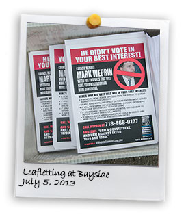 PBA Hands Out Leaflets in Bayside Protesting Intro 1079 and Intro 1080 (7/5/2013)